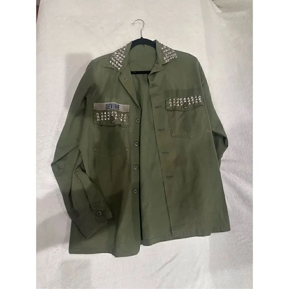 Vintage army green with studs army top shirt one size